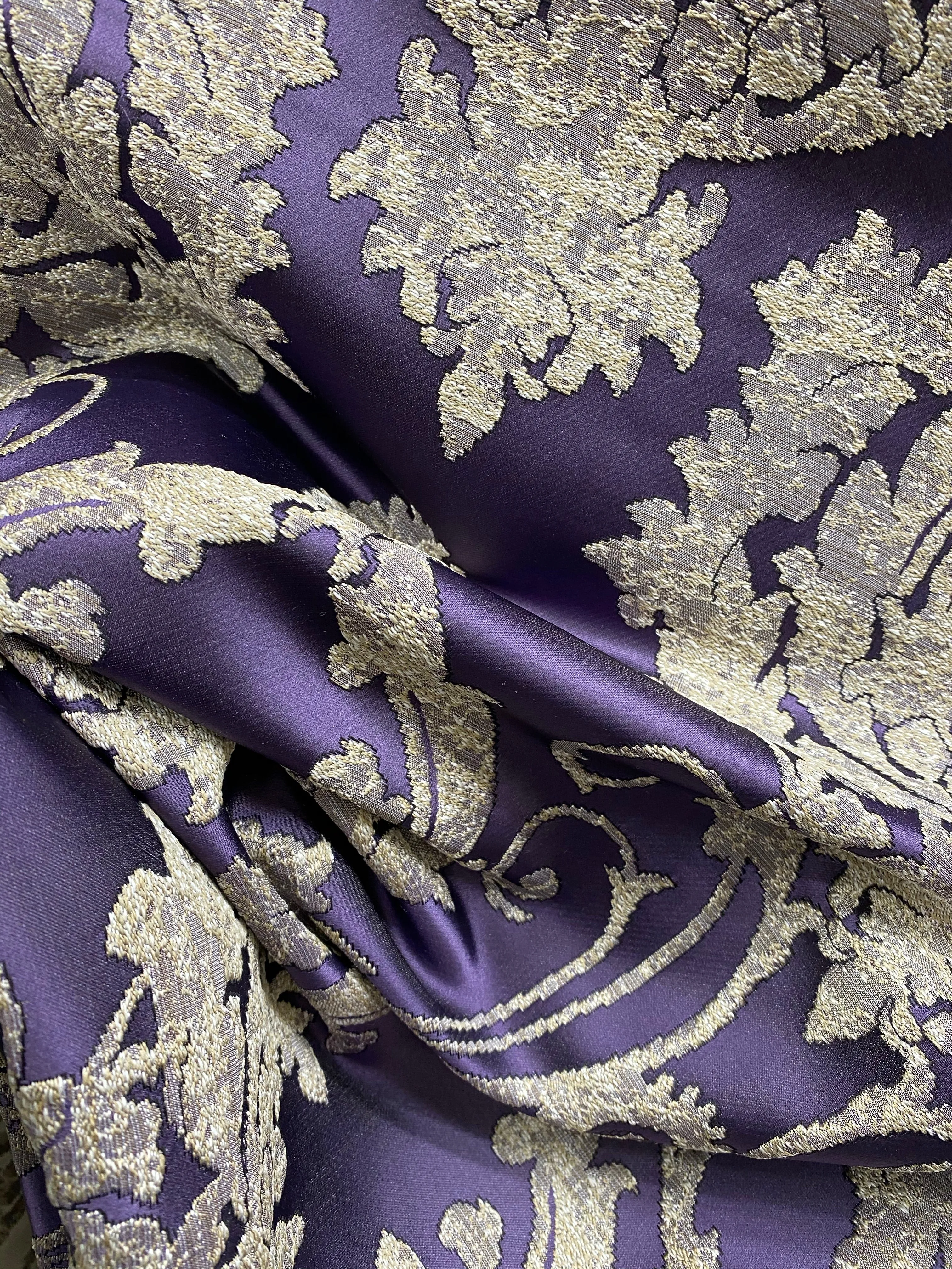 NEW Lord Tustin Brocade Upholstery & Drapery Satin Medallion Fabric - Purple