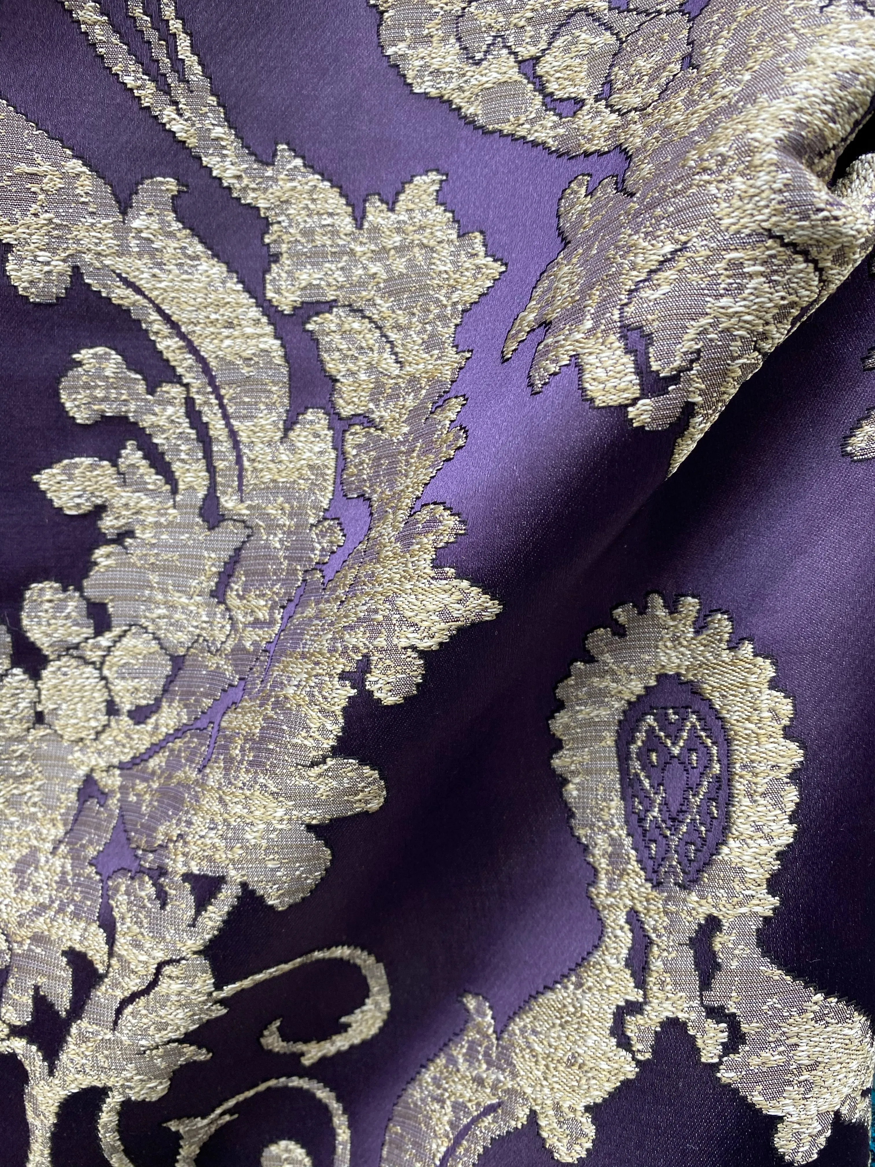 NEW Lord Tustin Brocade Upholstery & Drapery Satin Medallion Fabric - Purple