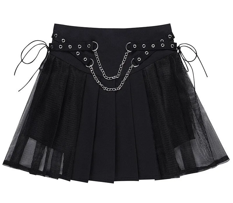 'No Way Out' Black Alt Embroidery Chain Skirt