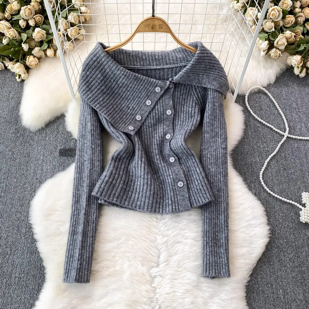 off-shoulder knitted jacket women's casual sweater      S4099