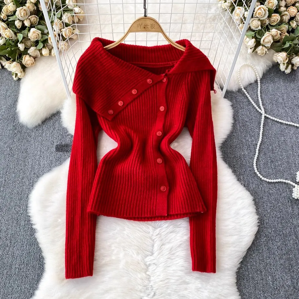 off-shoulder knitted jacket women's casual sweater      S4099