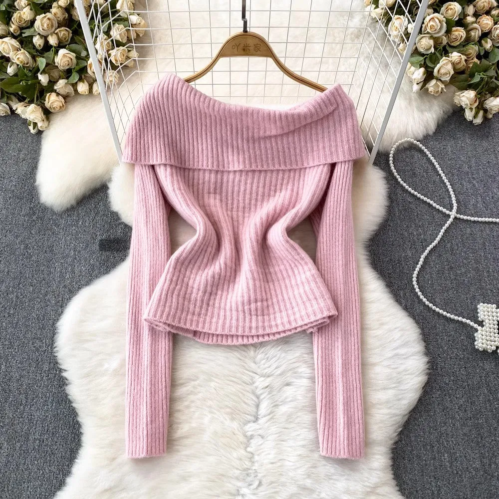 off-shoulder knitted jacket women's casual sweater      S4099