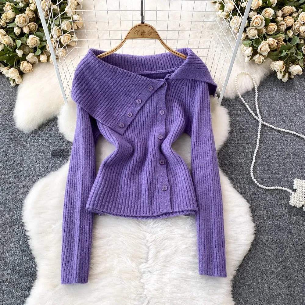 off-shoulder knitted jacket women's casual sweater      S4099