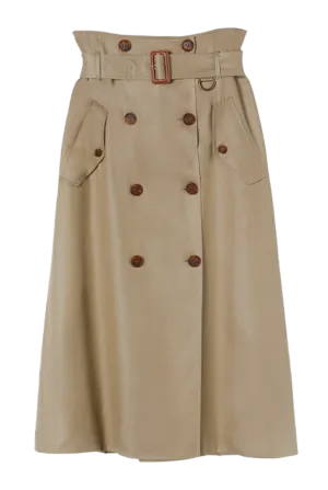 Olive Beige Button Detail A-Line Skirt