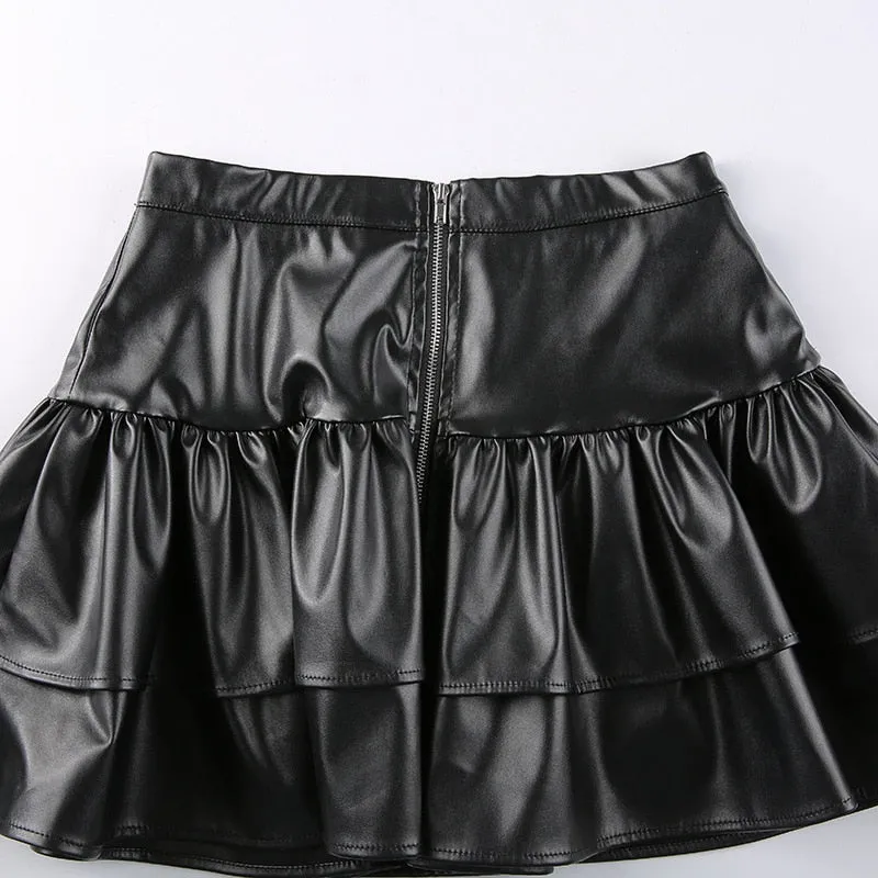 'Our Love' Black High Waist Pleated PU Leather Mini Skirt