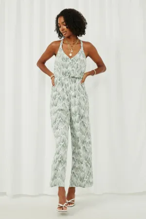 Painted Botanical Print Halter Neck Jumpsuit