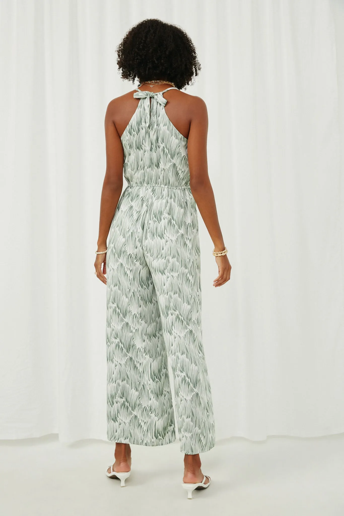 Painted Botanical Print Halter Neck Jumpsuit