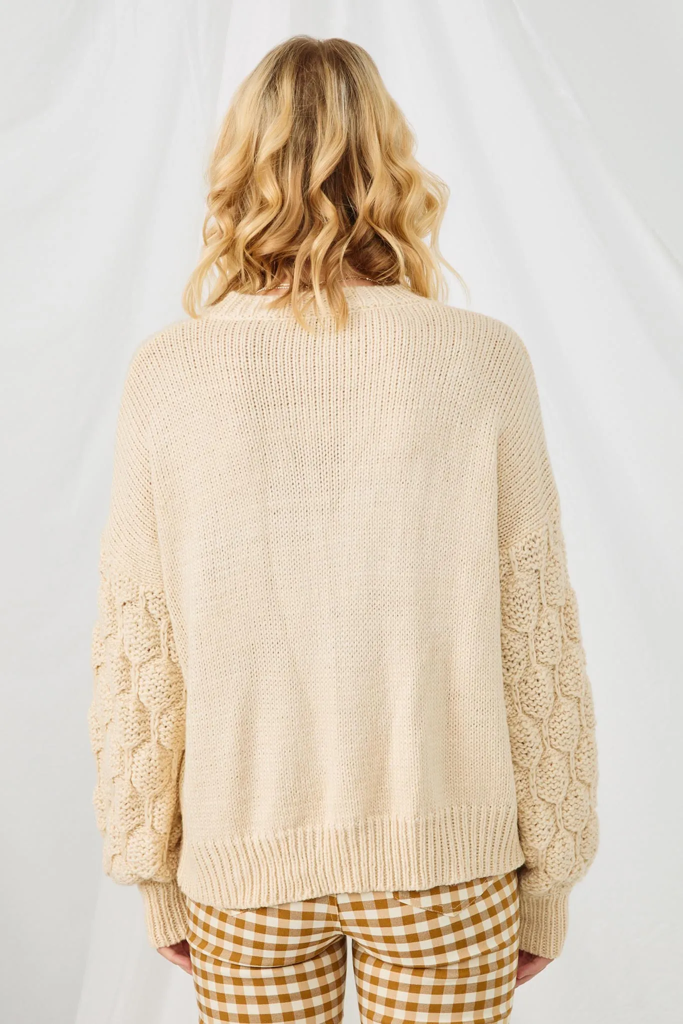 Puffy Textured Sleeve Pullover Sweater