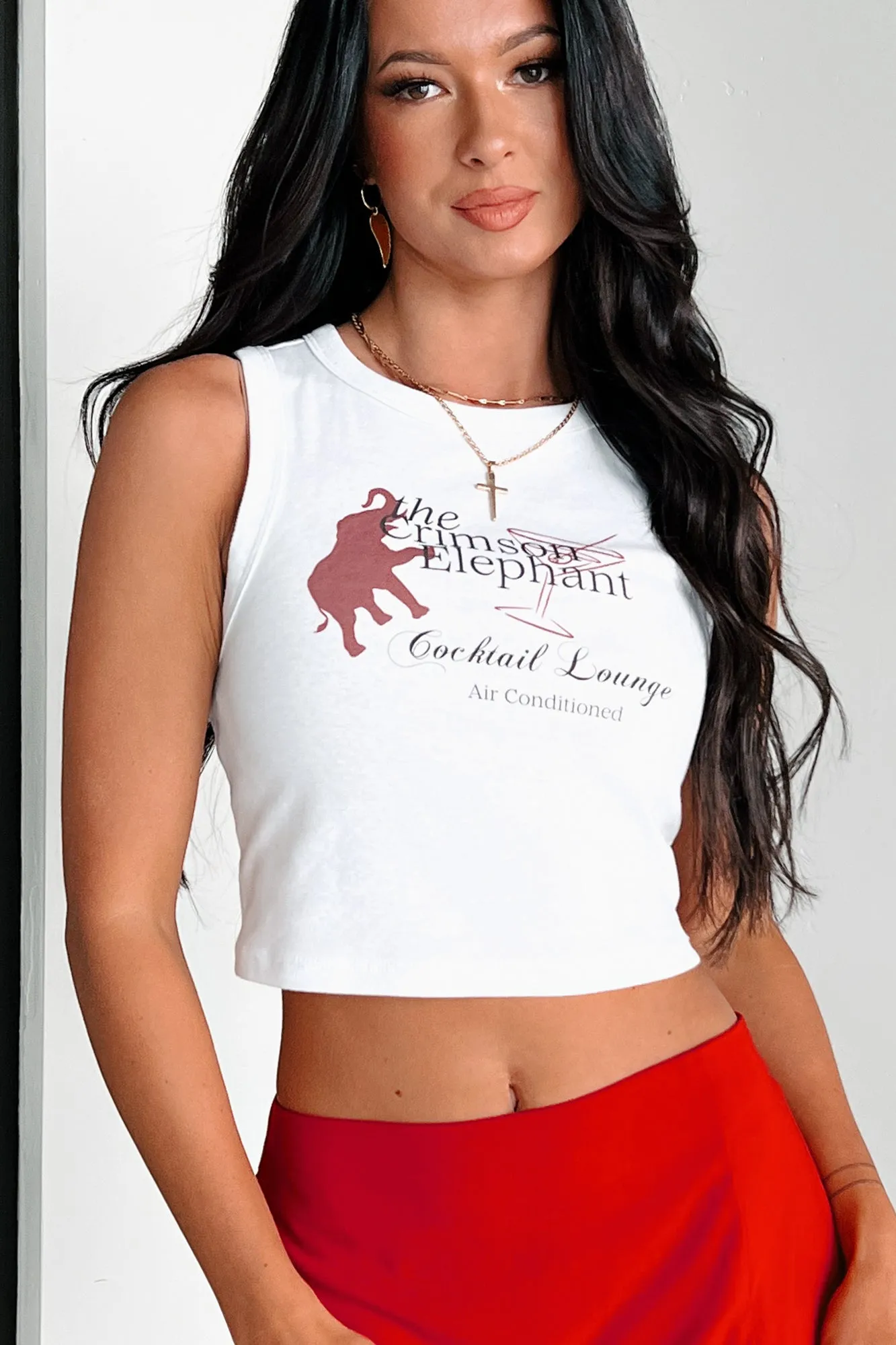 "The Crimson Elephant" Graphic Tank Top (White)