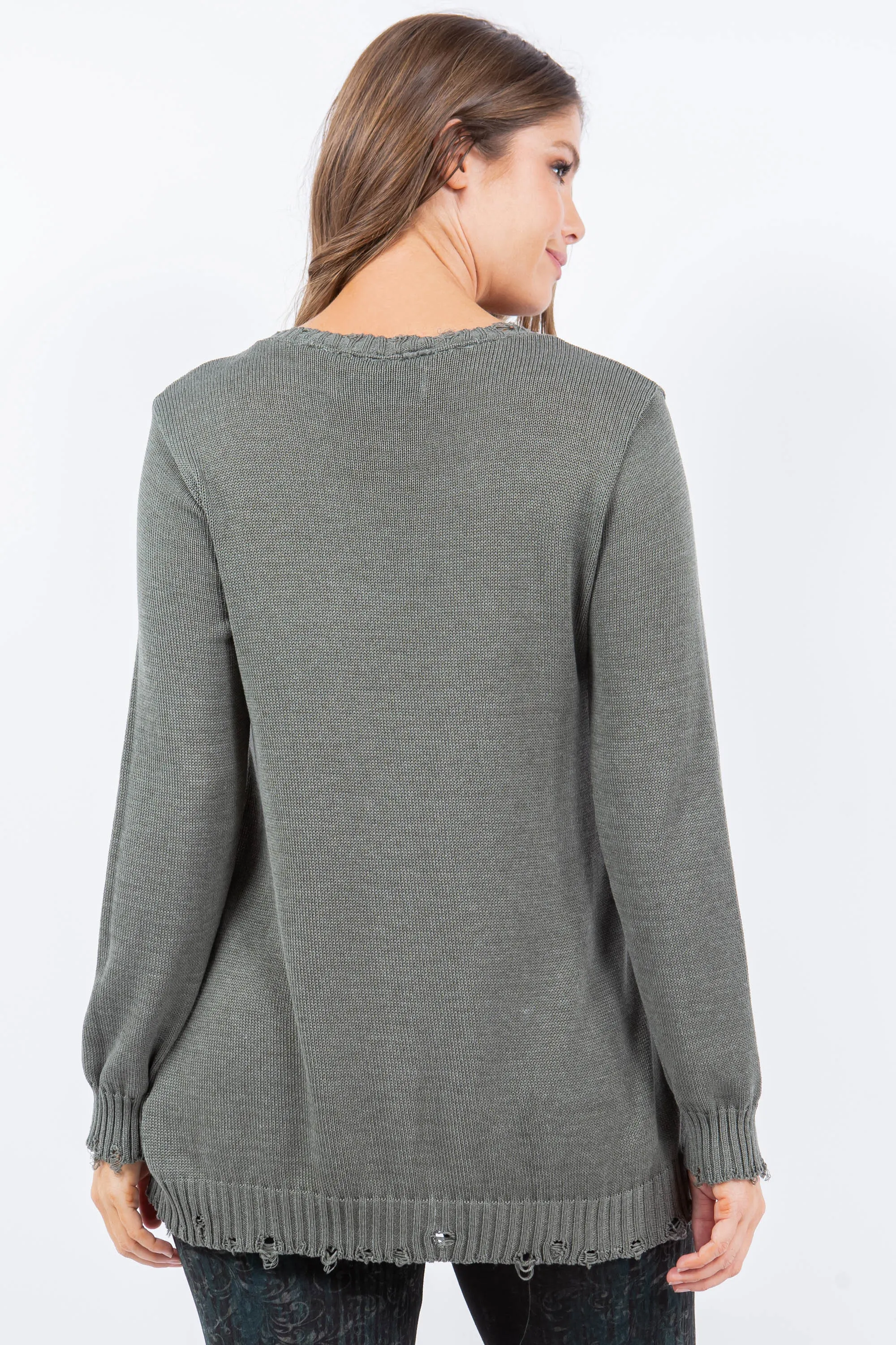 Ragged Cuff Knit Sweater Tunic