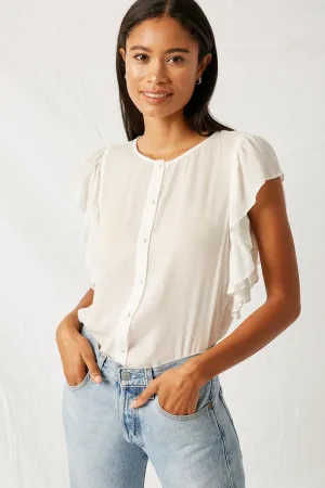 Ruffle Button-Down Flutter Sleeve Top