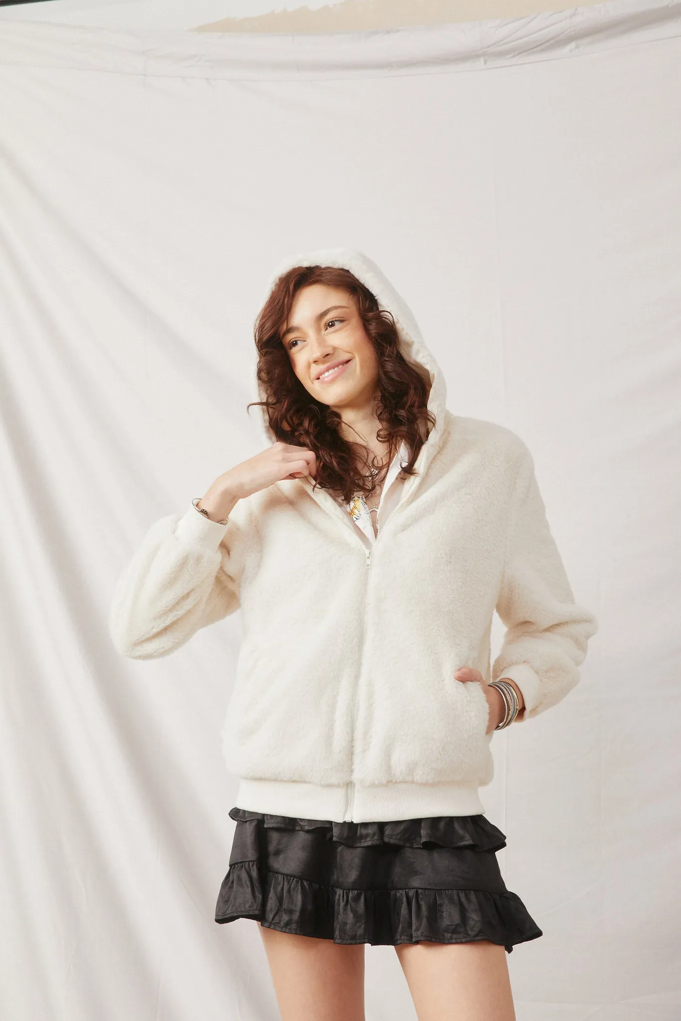 Soft Fleece Hooded Zip Up Jacket