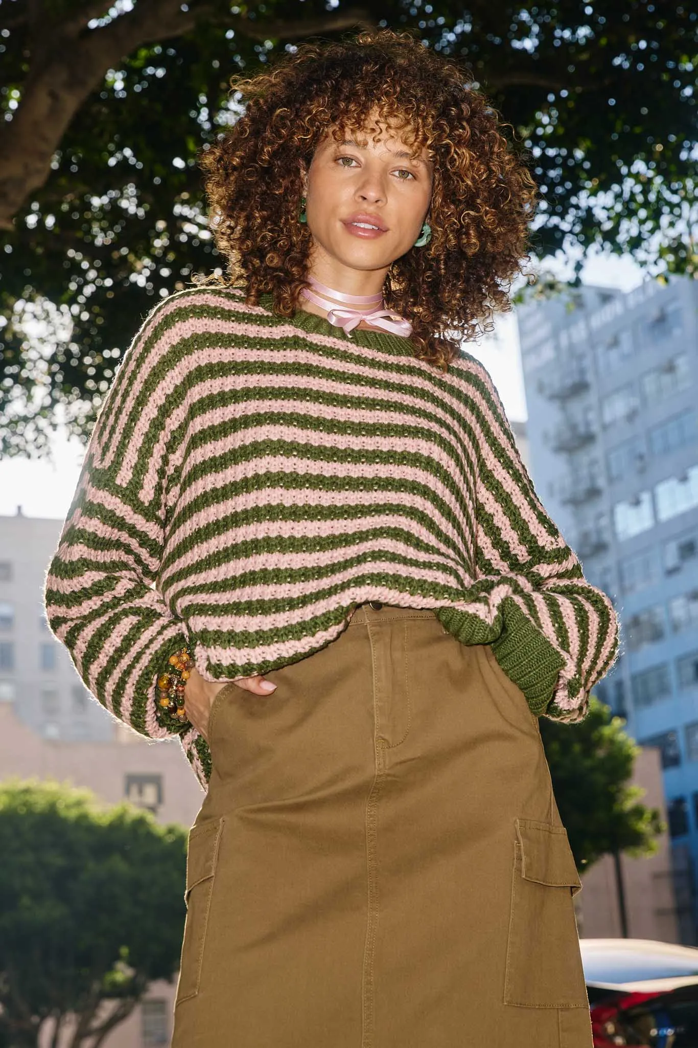 Striped Drop Shoulder Low Gauge Sweater