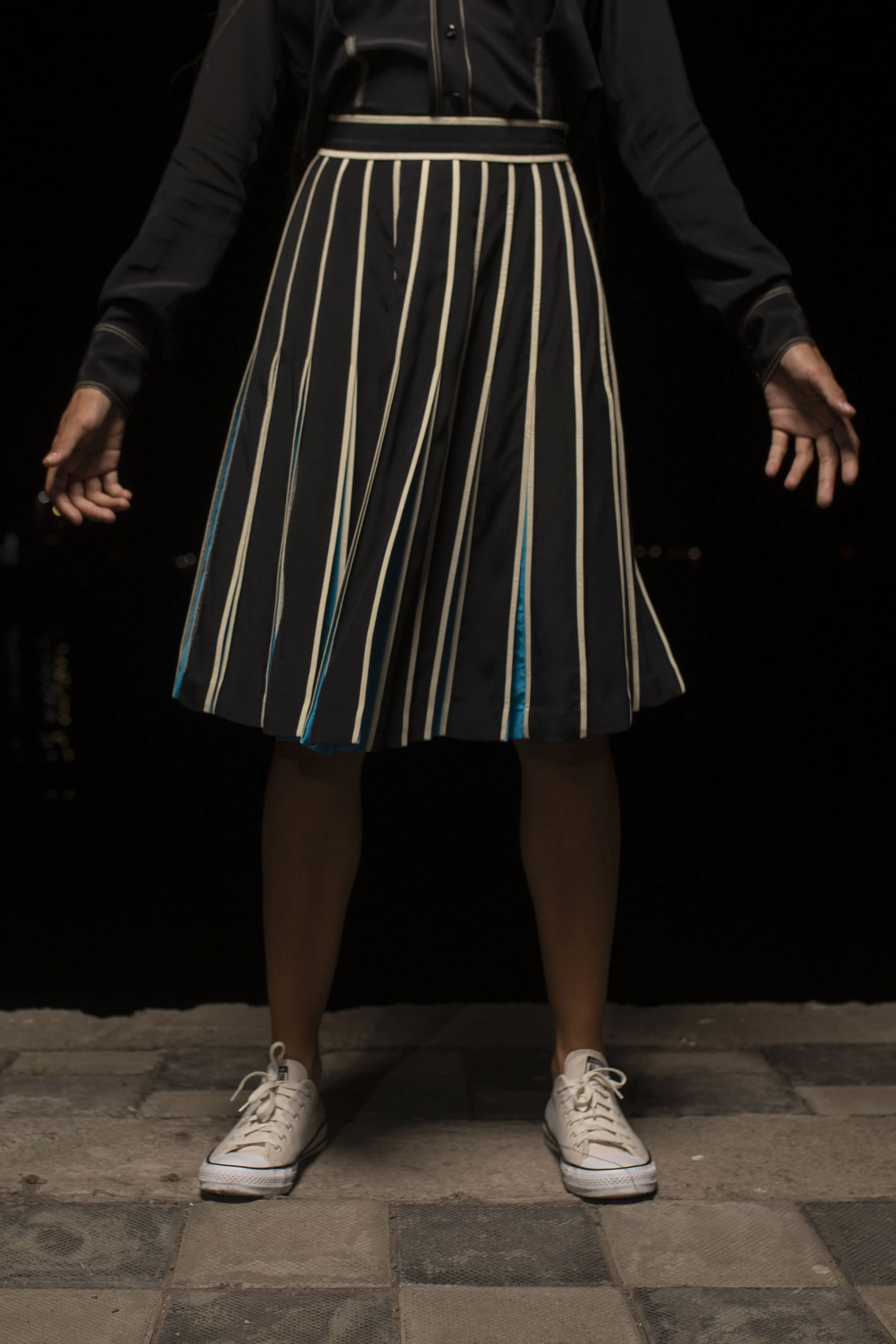 Two-tone Pleated Silk Skirt