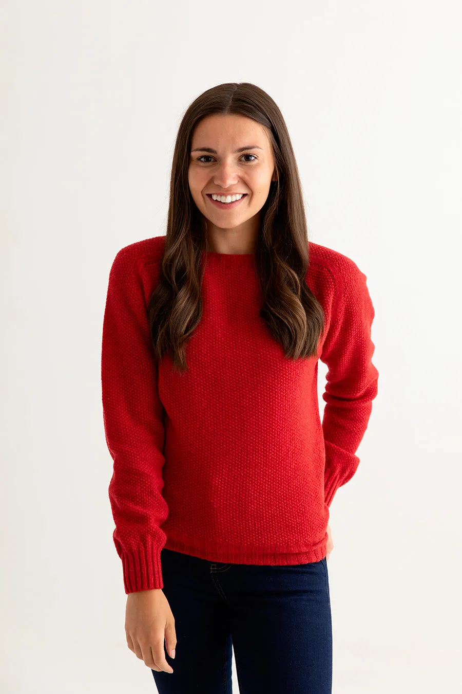 Womens Geelong Superfine Lambswool Moss Stitch Jumper - Red